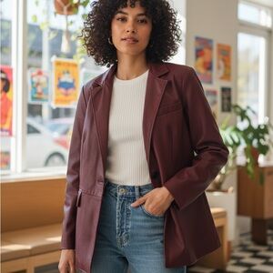 Cleo Petites Burgundy Vegan Leather Blazer